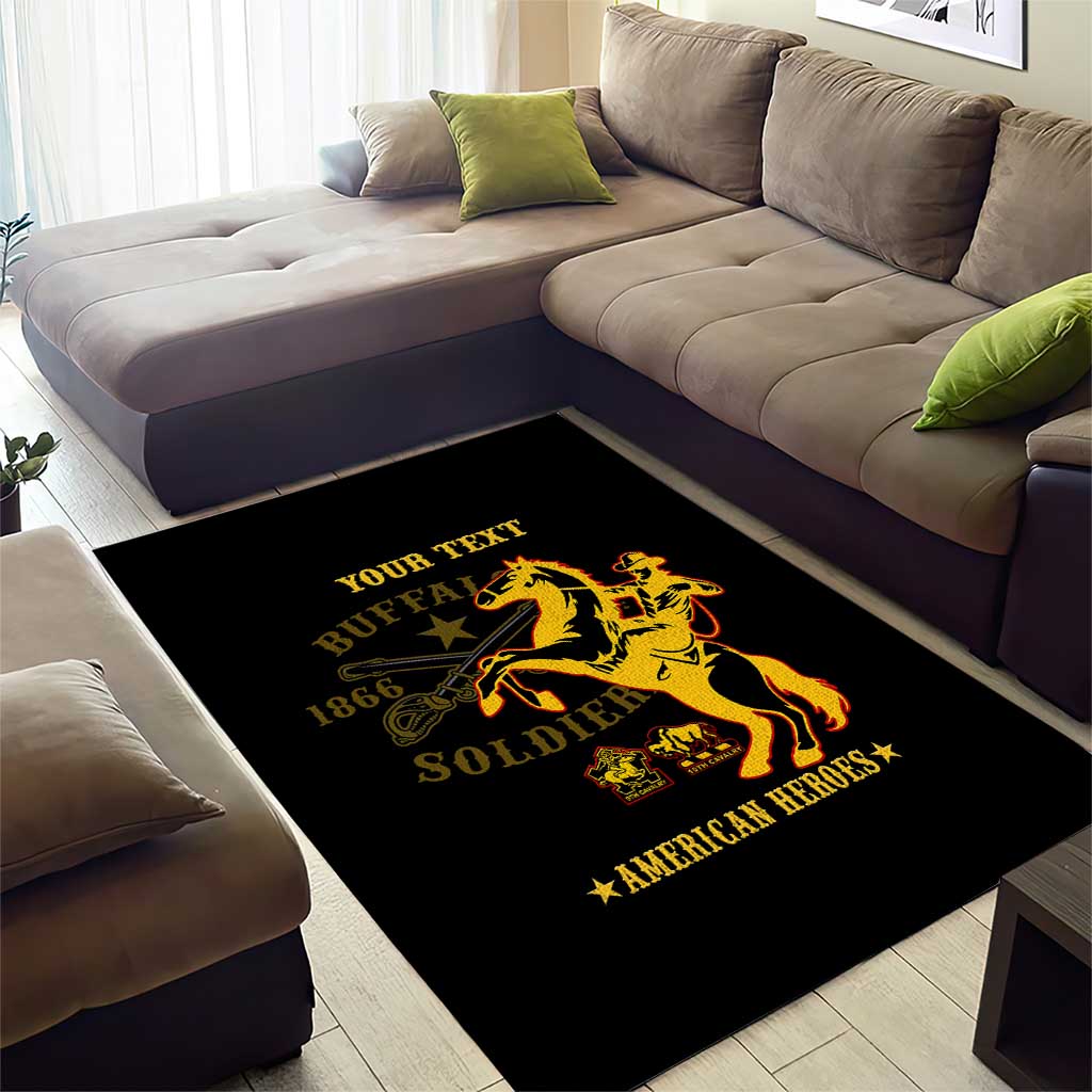 Personalized Afro Buffalo Soldiers Area Rug BSMC United States Army Black LT14