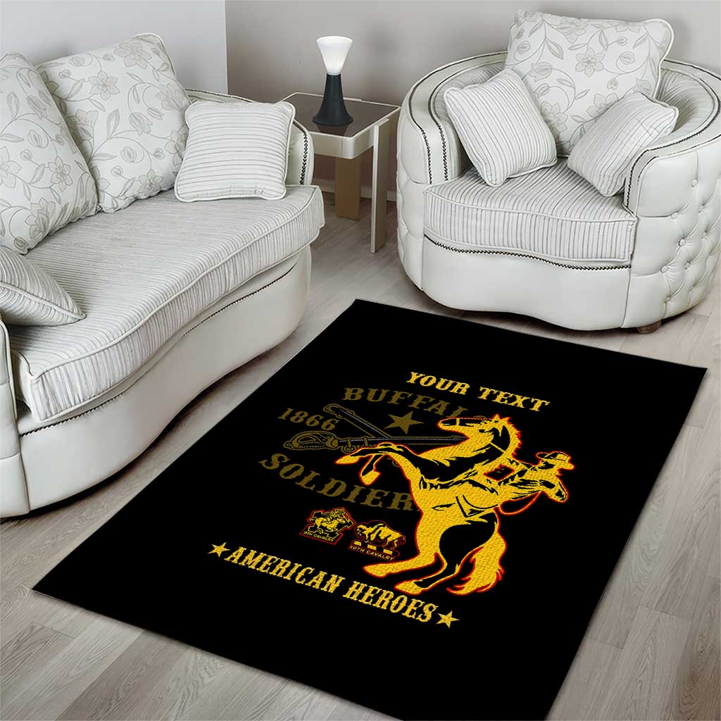 Personalized Afro Buffalo Soldiers Area Rug BSMC United States Army Black LT14