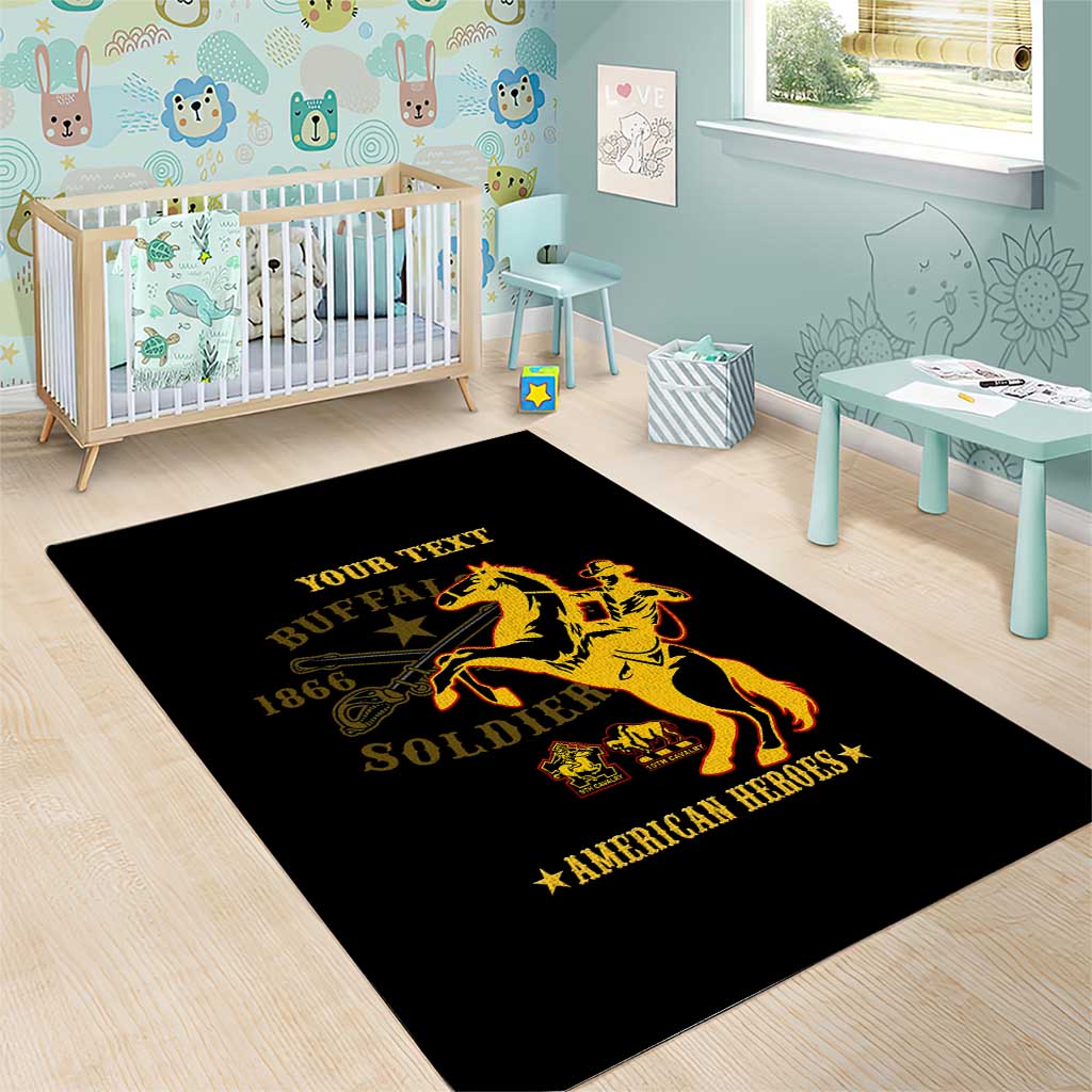 Personalized Afro Buffalo Soldiers Area Rug BSMC United States Army Black LT14