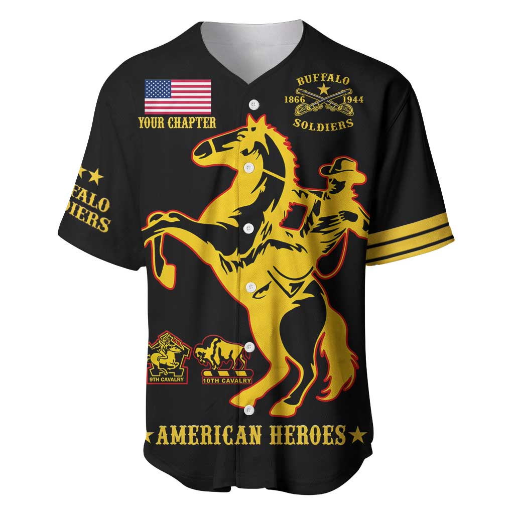 Personalized Afro Buffalo Soldiers Baseball Jersey BSMC United States Army Black LT14