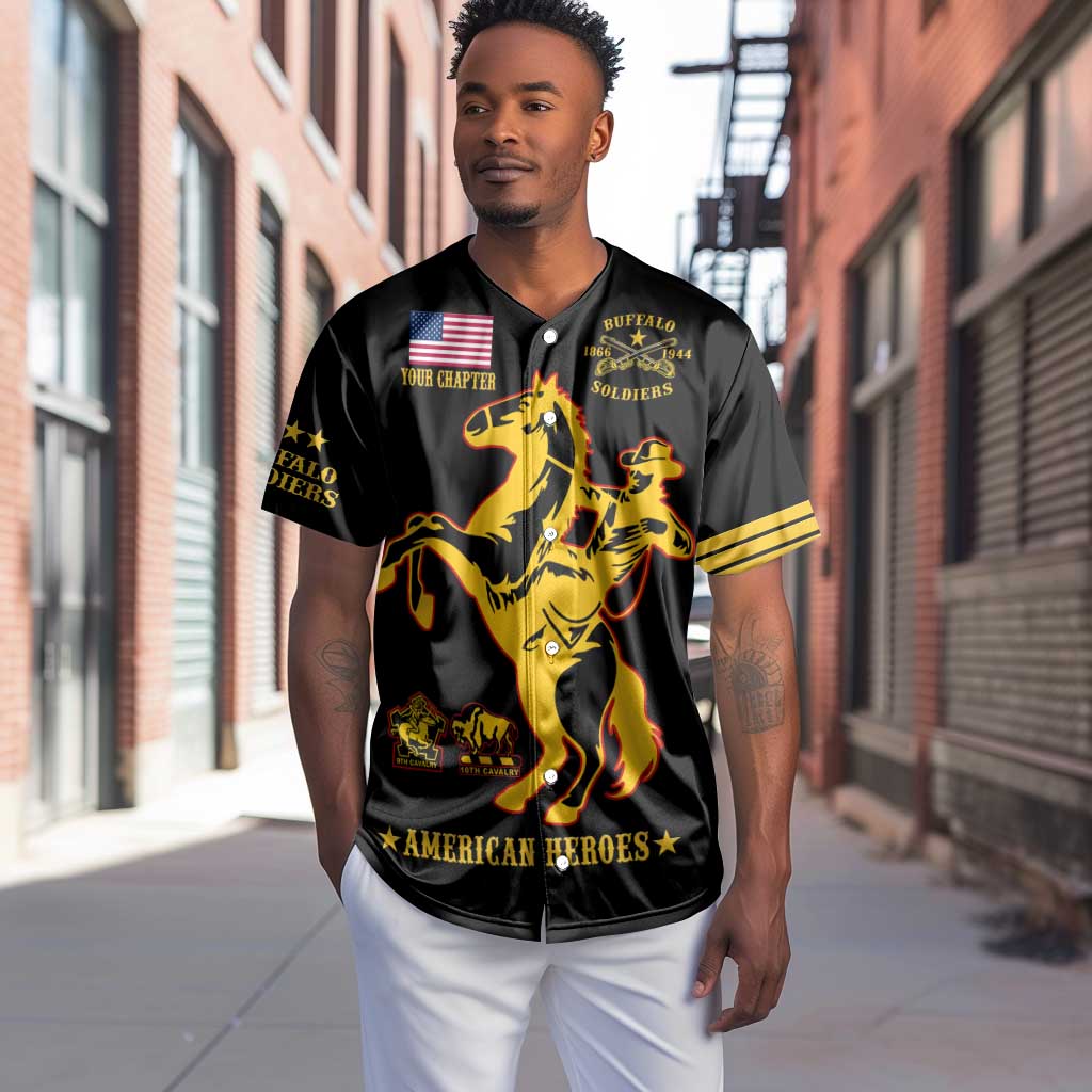 Personalized Afro Buffalo Soldiers Baseball Jersey BSMC United States Army Black LT14