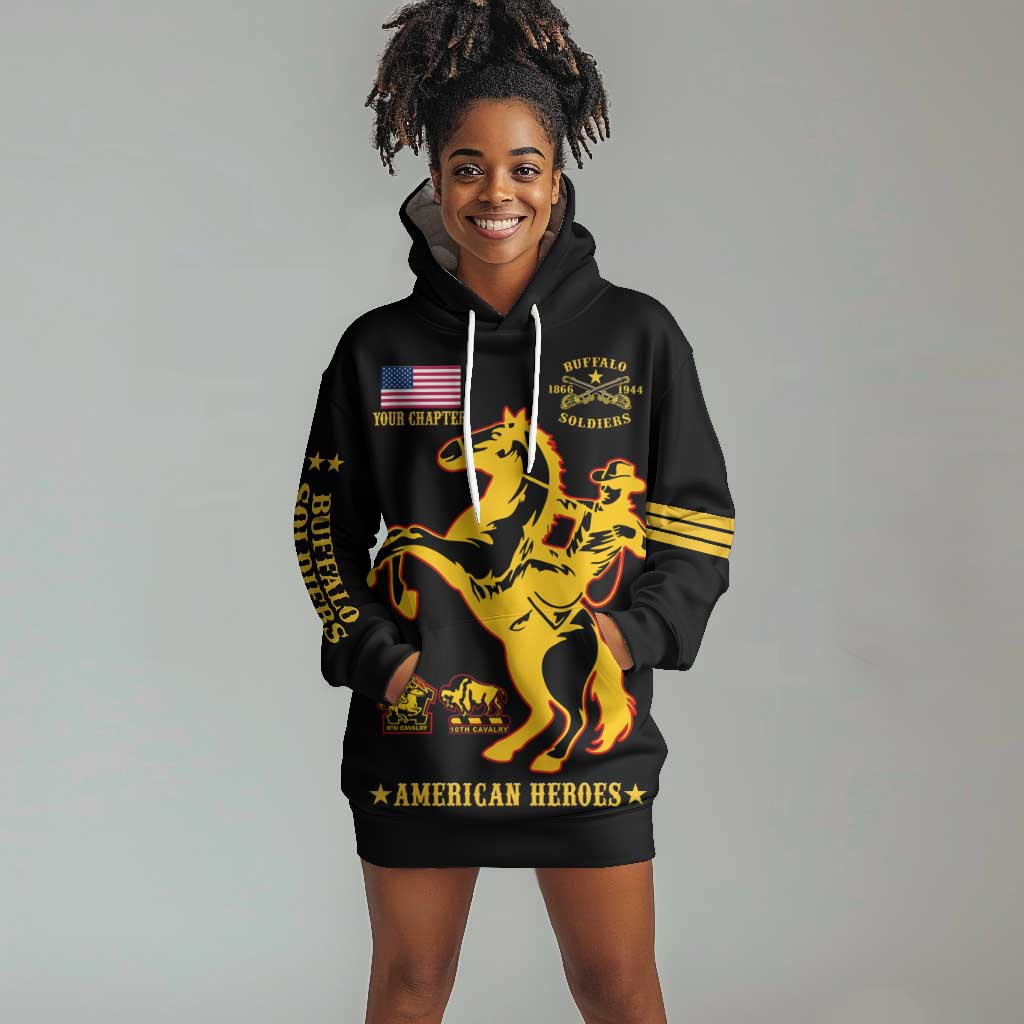 Personalized Afro Buffalo Soldiers Hoodie Dress BSMC United States Army Black LT14