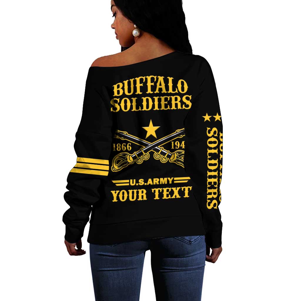 Personalized Afro Buffalo Soldiers Off Shoulder Sweater BSMC United States Army Black LT14