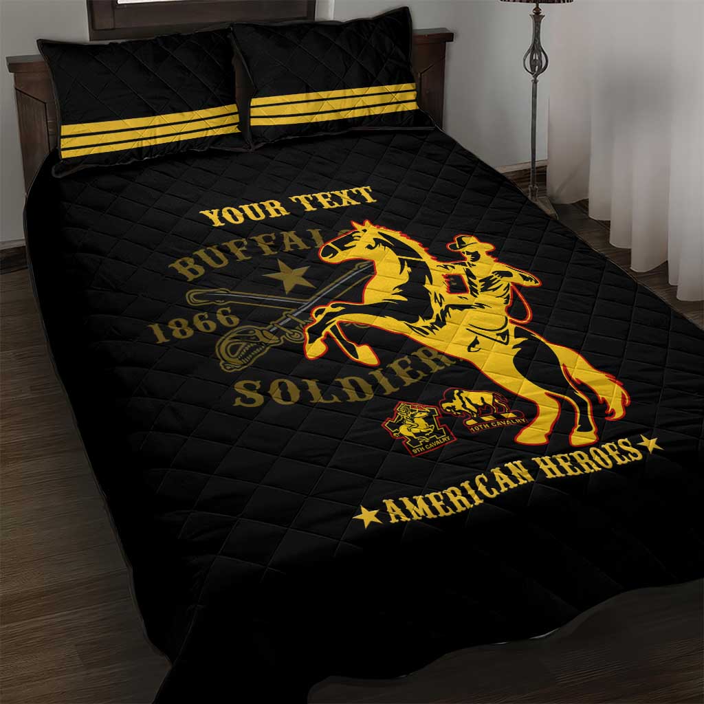 Personalized Afro Buffalo Soldiers Quilt Bed Set BSMC United States Army Black LT14