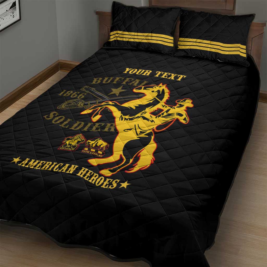 Personalized Afro Buffalo Soldiers Quilt Bed Set BSMC United States Army Black LT14