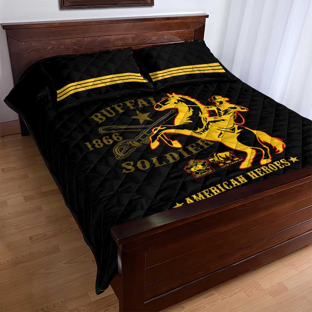 Personalized Afro Buffalo Soldiers Quilt Bed Set BSMC United States Army Black LT14