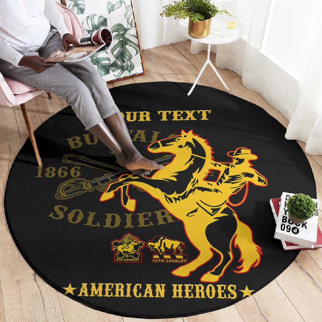 Personalized Afro Buffalo Soldiers Round Carpet BSMC United States Army Black LT14