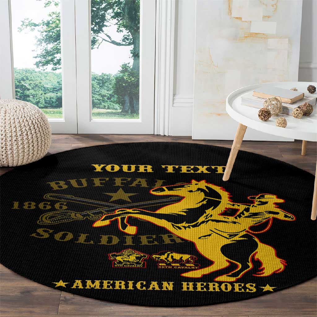 Personalized Afro Buffalo Soldiers Round Carpet BSMC United States Army Black LT14