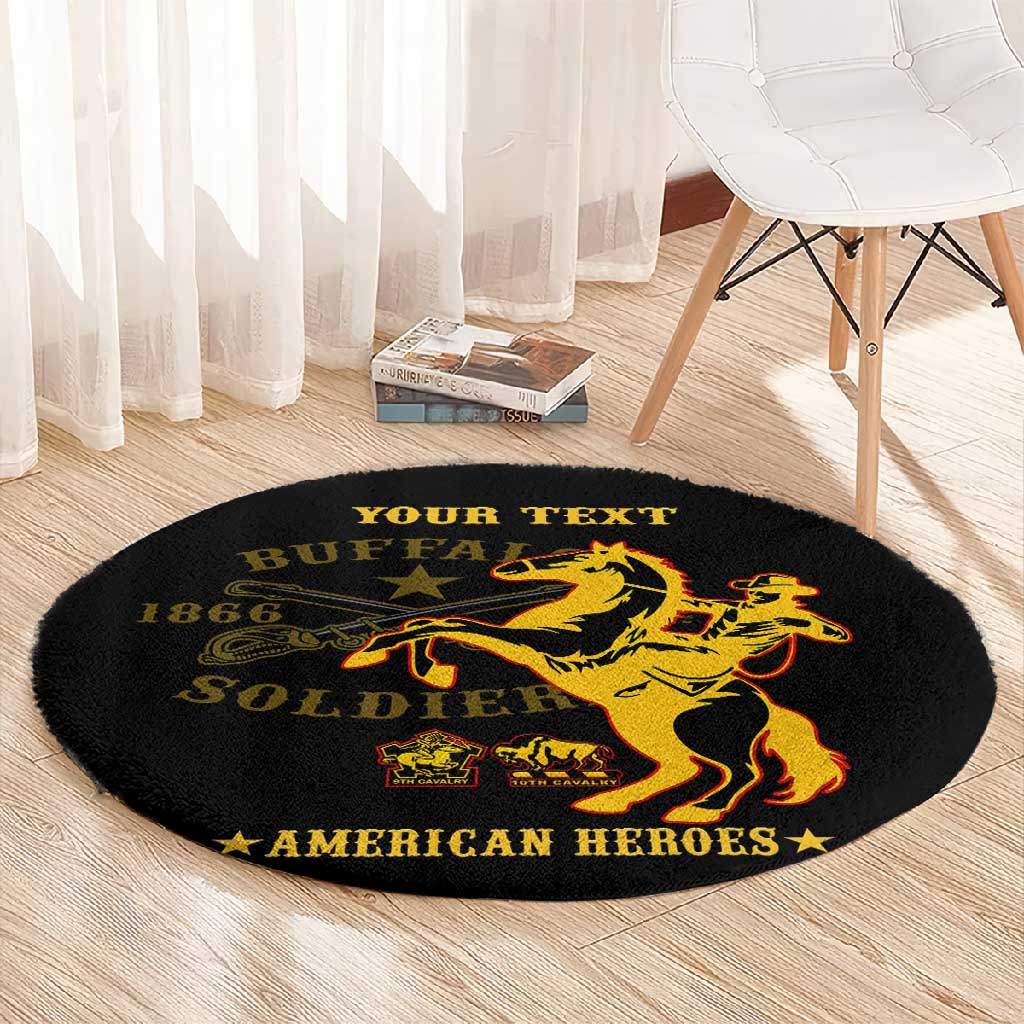 Personalized Afro Buffalo Soldiers Round Carpet BSMC United States Army Black LT14
