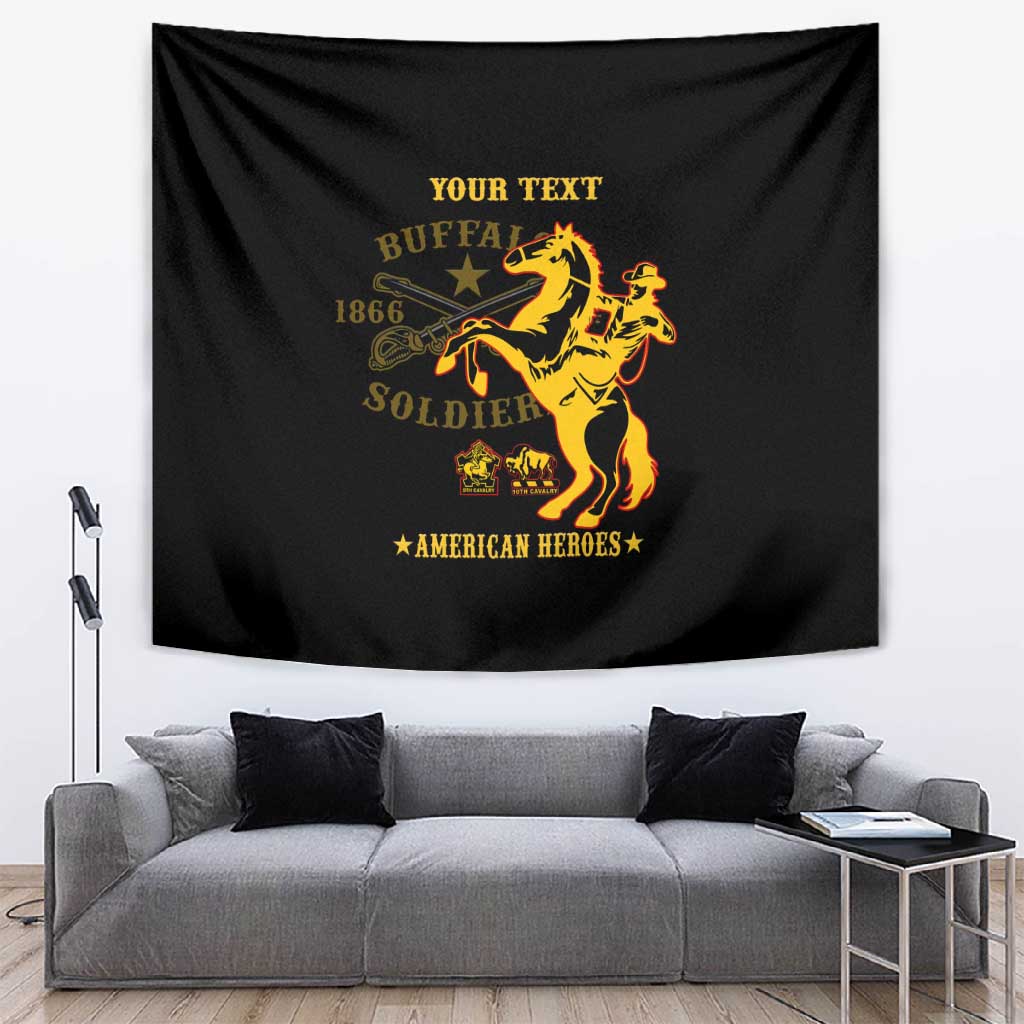 Personalized Afro Buffalo Soldiers Tapestry BSMC United States Army Black LT14