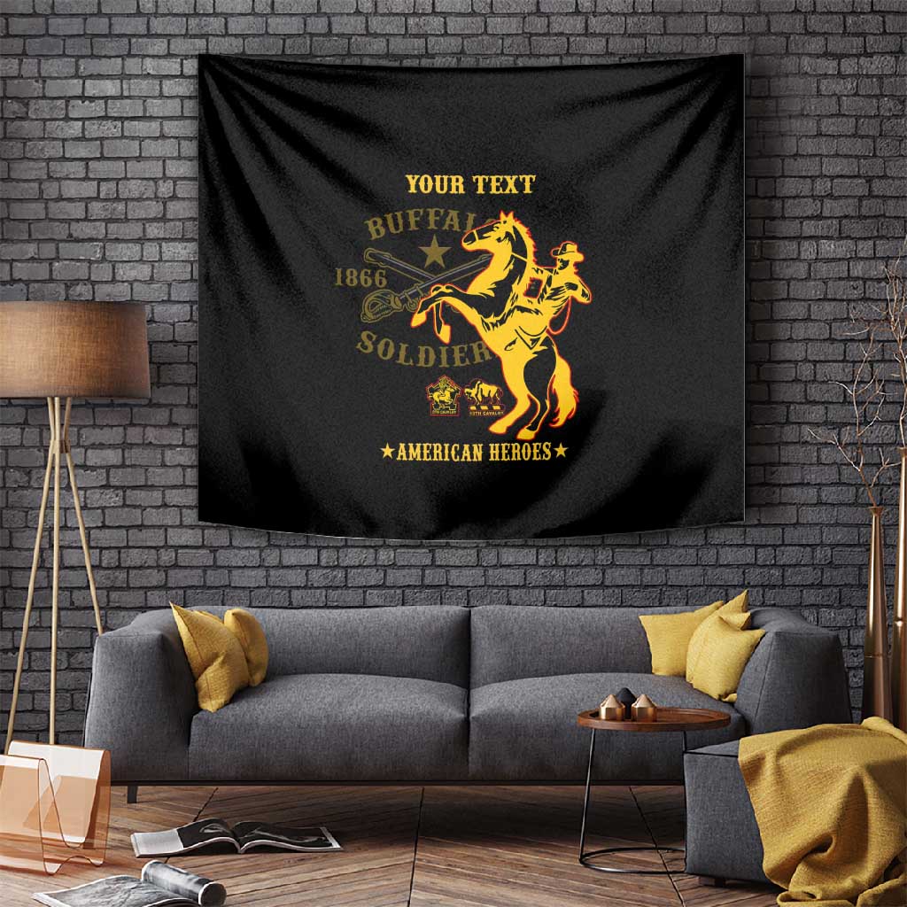 Personalized Afro Buffalo Soldiers Tapestry BSMC United States Army Black LT14