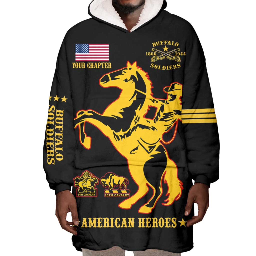 Personalized Afro Buffalo Soldiers Wearable Blanket Hoodie BSMC United States Army Black LT14