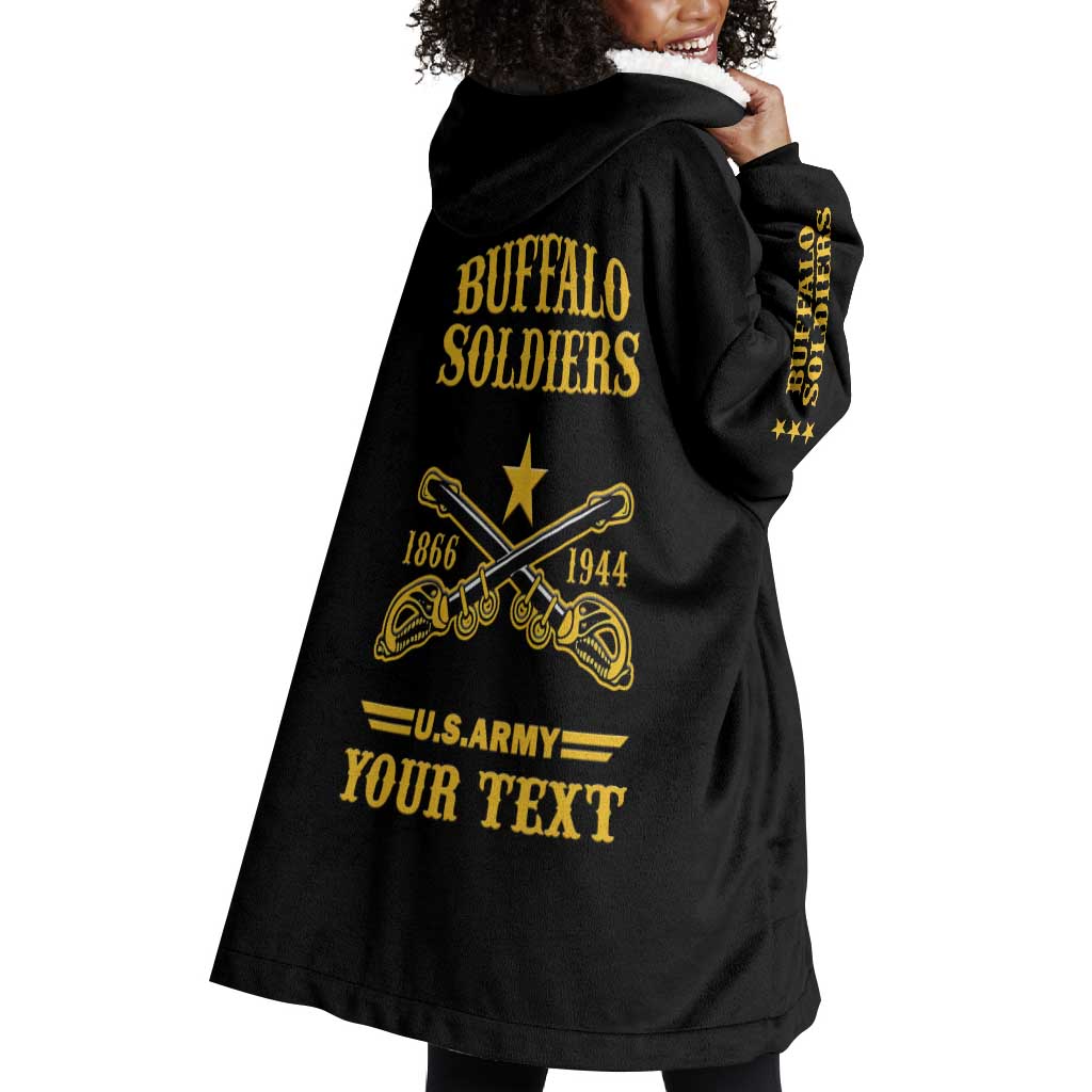 Personalized Afro Buffalo Soldiers Wearable Blanket Hoodie BSMC United States Army Black LT14