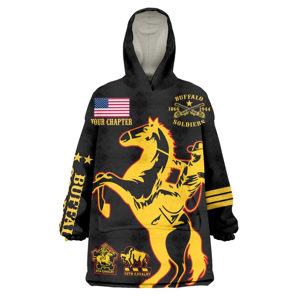 Personalized Afro Buffalo Soldiers Wearable Blanket Hoodie BSMC United States Army Black LT14