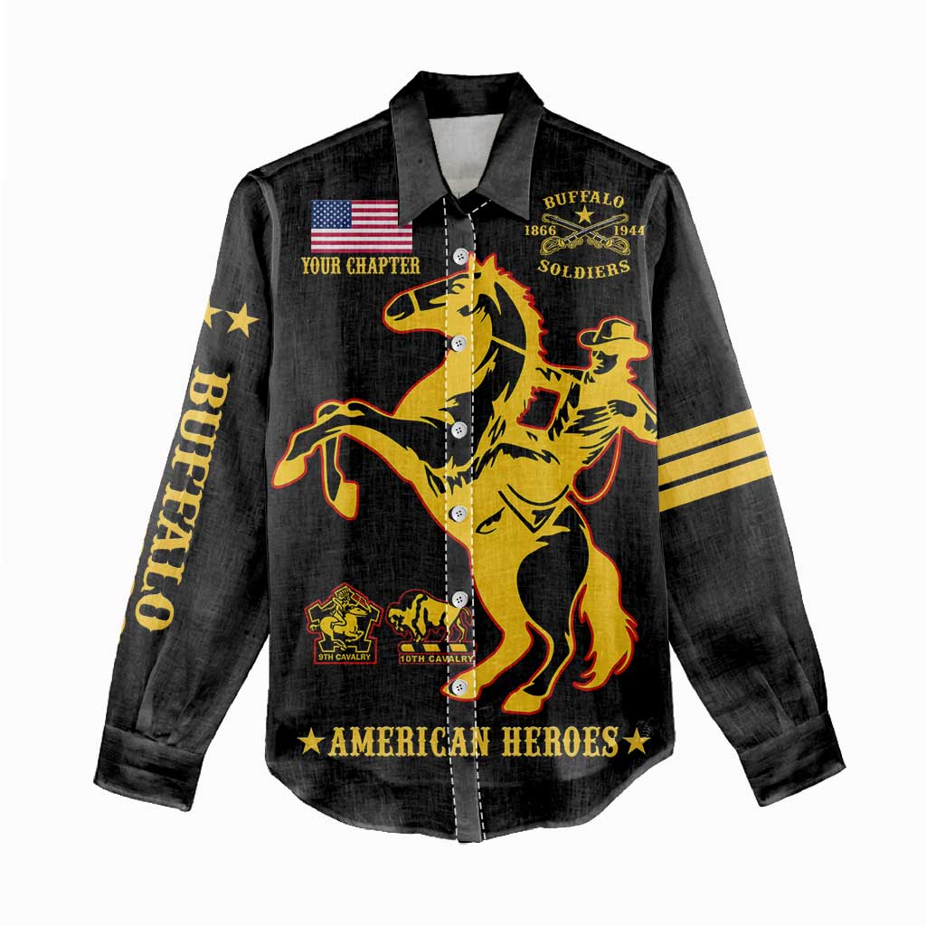 Personalized Afro Buffalo Soldiers Women Casual Shirt BSMC United States Army Black LT14
