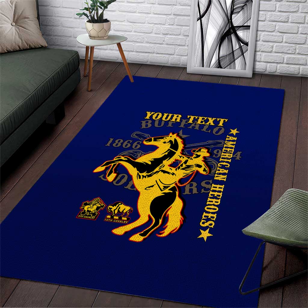 Personalized Afro Buffalo Soldiers Area Rug BSMC United States Army Blue LT14
