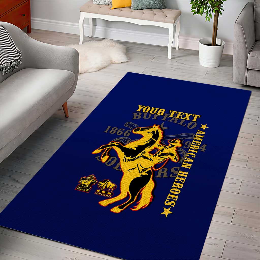 Personalized Afro Buffalo Soldiers Area Rug BSMC United States Army Blue LT14