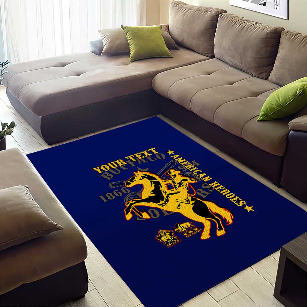 Personalized Afro Buffalo Soldiers Area Rug BSMC United States Army Blue LT14