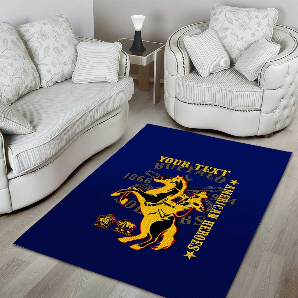 Personalized Afro Buffalo Soldiers Area Rug BSMC United States Army Blue LT14