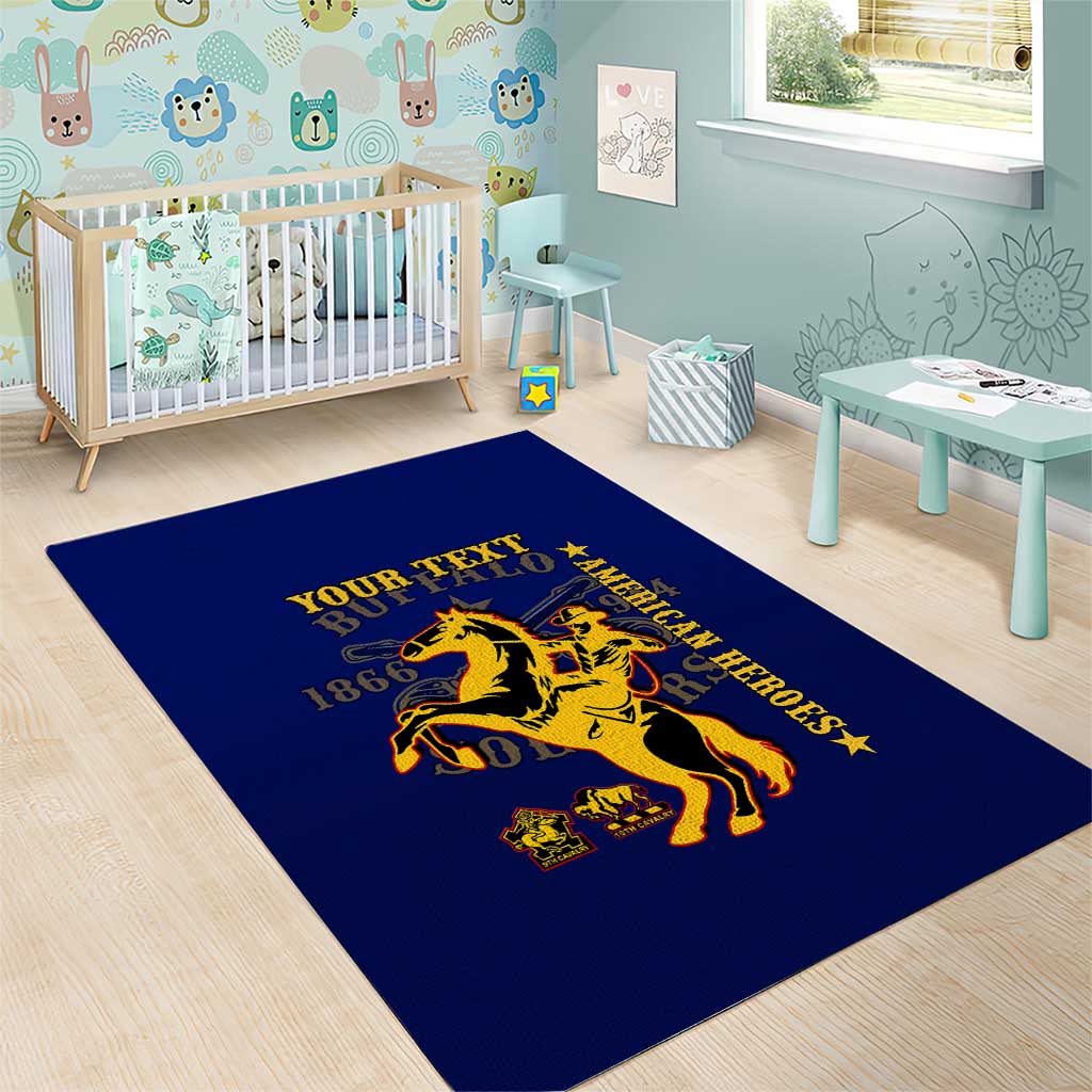 Personalized Afro Buffalo Soldiers Area Rug BSMC United States Army Blue LT14