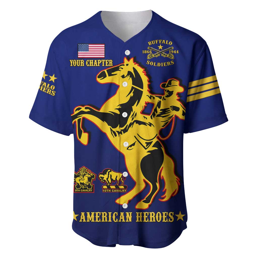 Personalized Afro Buffalo Soldiers Baseball Jersey BSMC United States Army Blue LT14