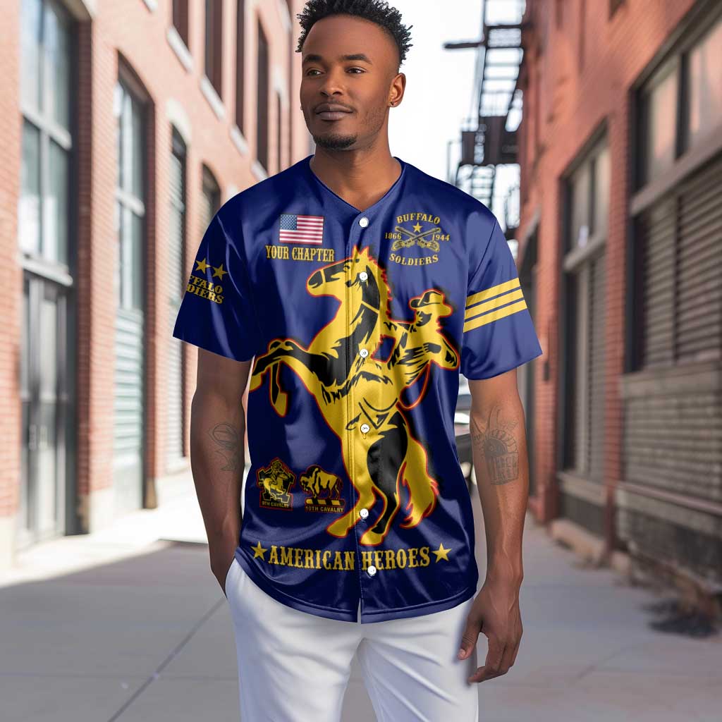 Personalized Afro Buffalo Soldiers Baseball Jersey BSMC United States Army Blue LT14