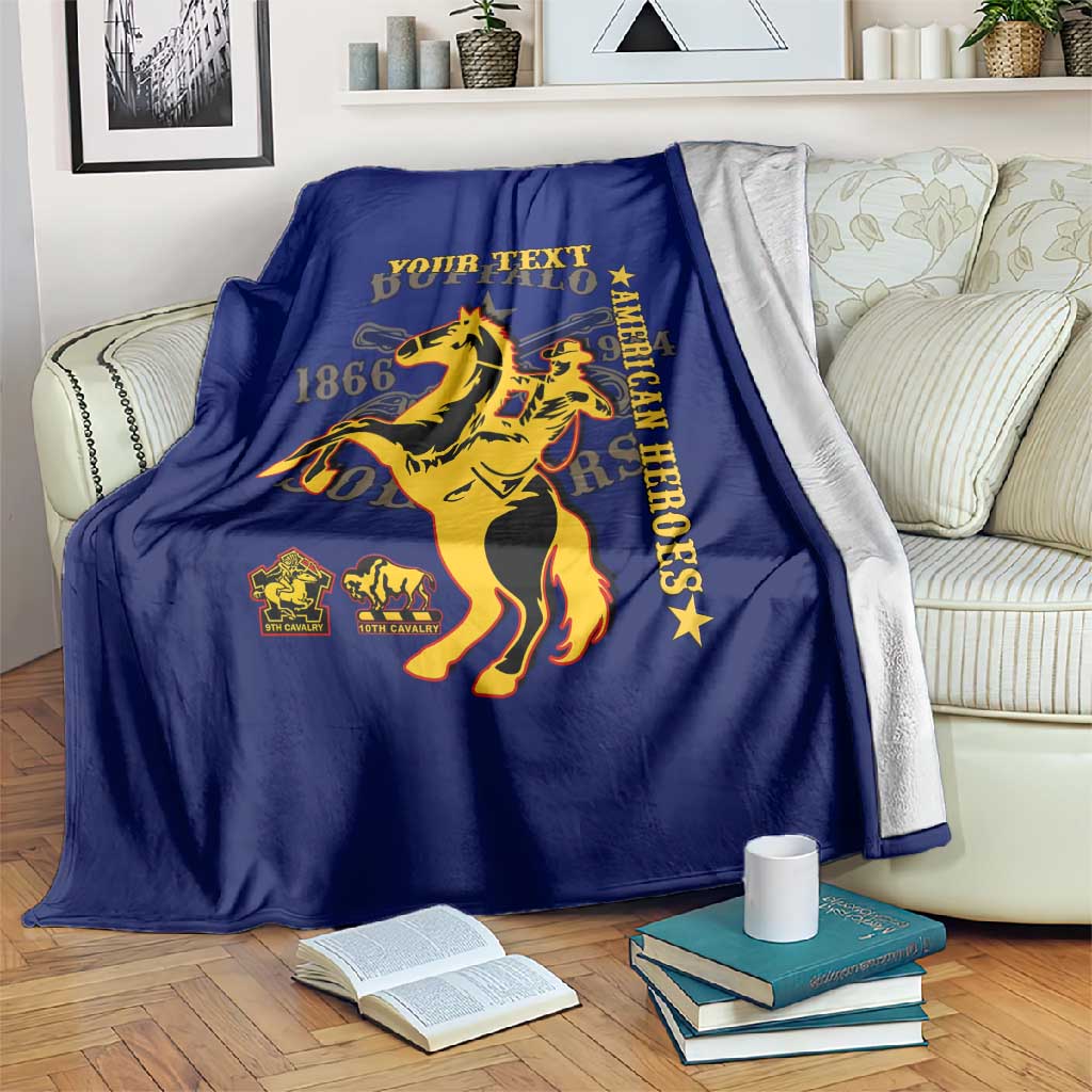 Personalized Afro Buffalo Soldiers Blanket BSMC United States Army Blue LT14