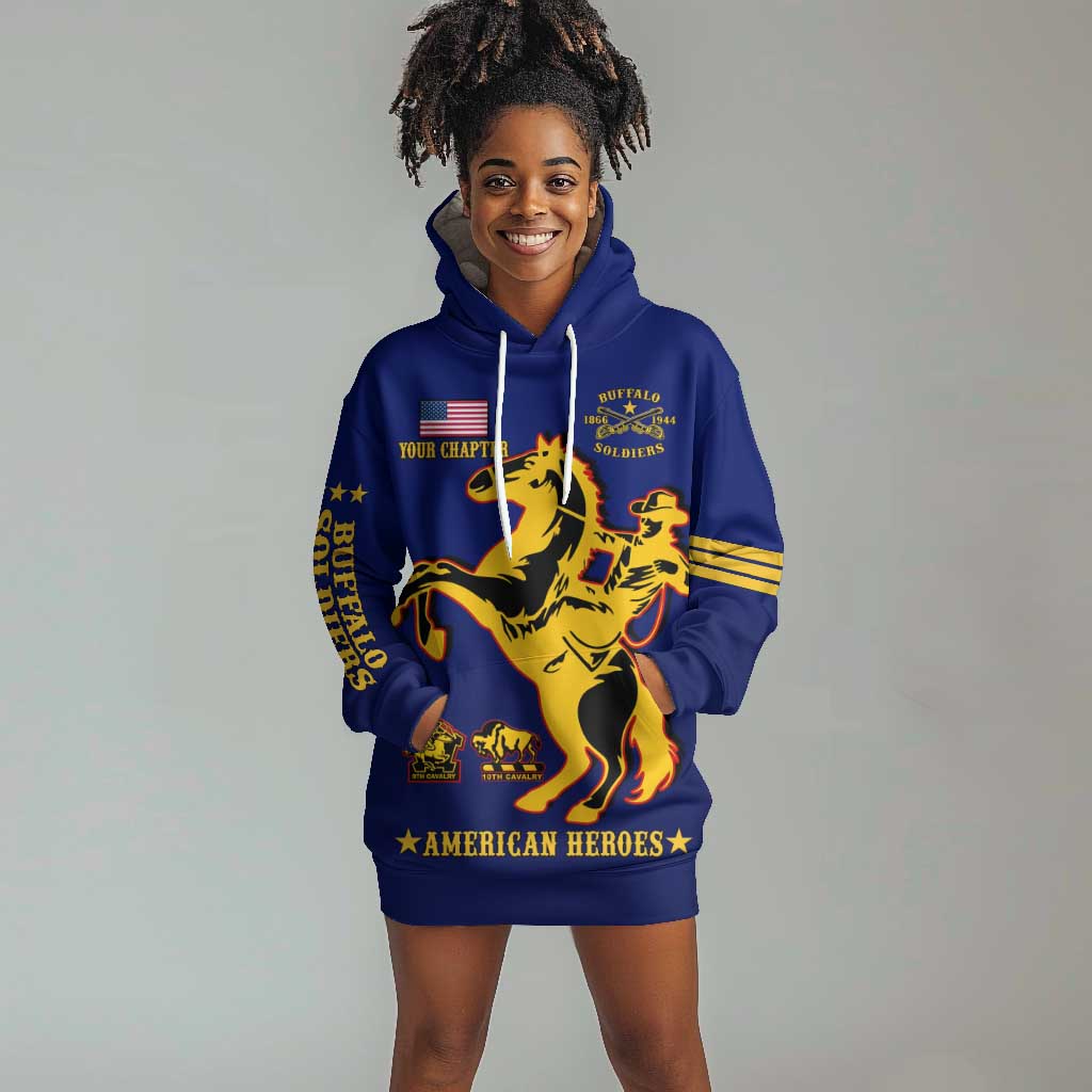 Personalized Afro Buffalo Soldiers Hoodie Dress BSMC United States Army Blue LT14
