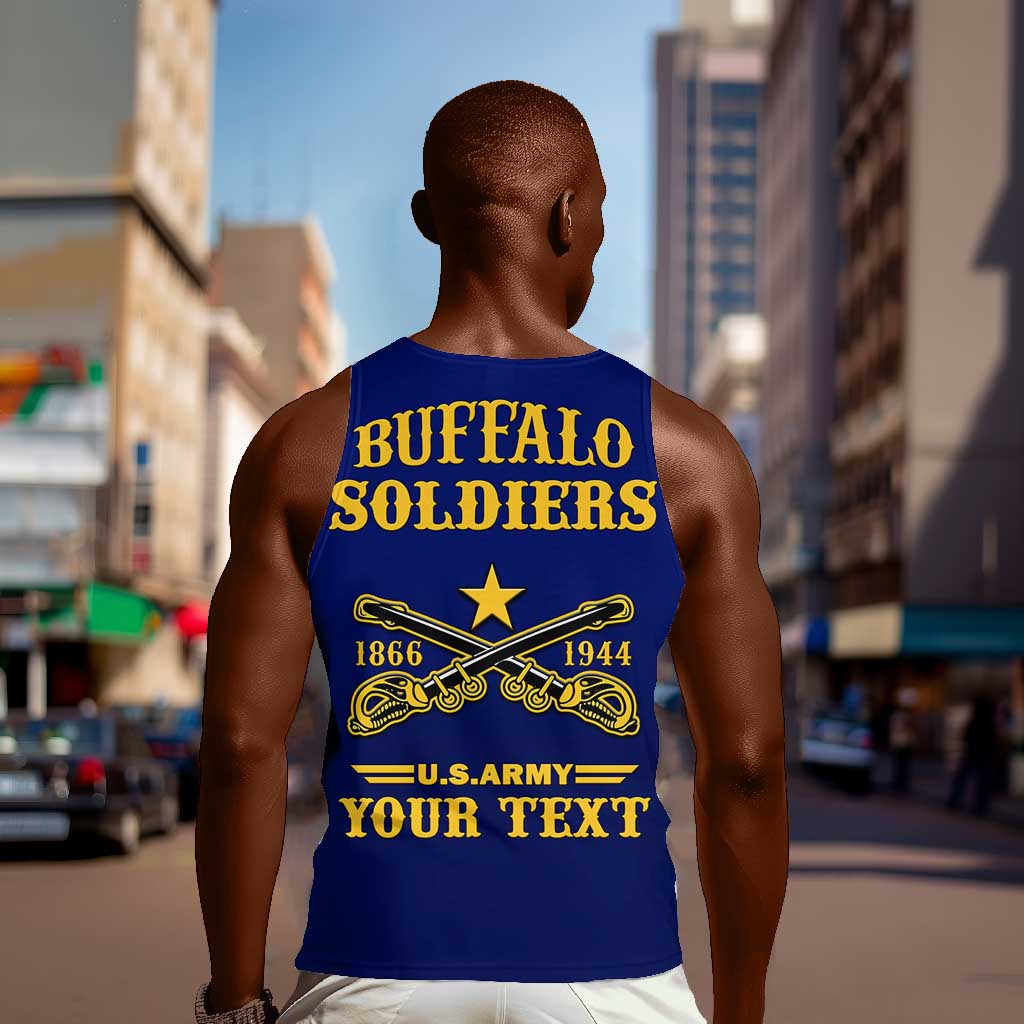 Personalized Afro Buffalo Soldiers Men Tank Top BSMC United States Army Blue LT14