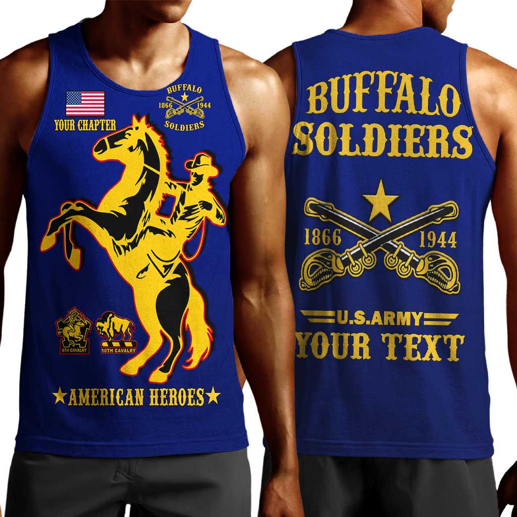 Personalized Afro Buffalo Soldiers Men Tank Top BSMC United States Army Blue LT14