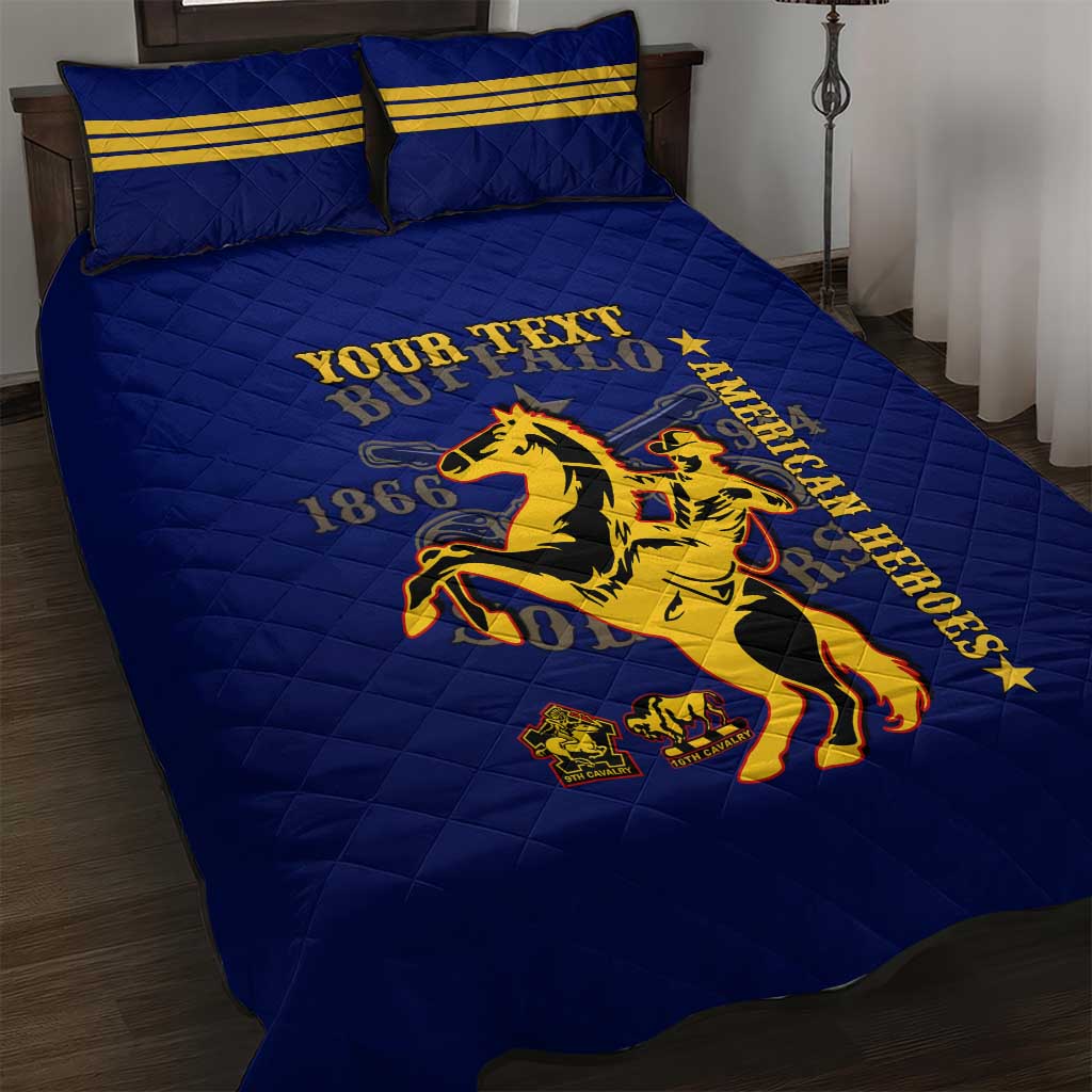 Personalized Afro Buffalo Soldiers Quilt Bed Set BSMC United States Army Blue LT14