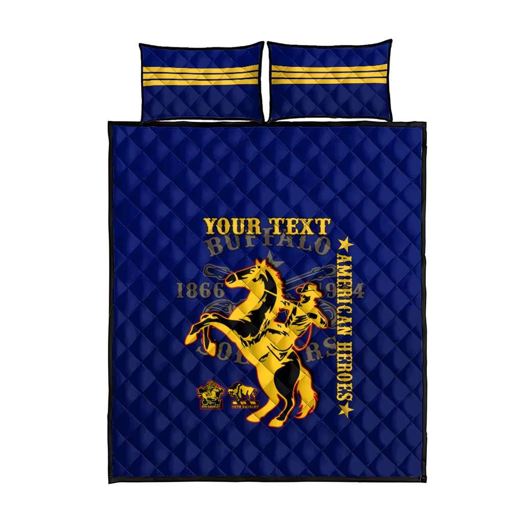 Personalized Afro Buffalo Soldiers Quilt Bed Set BSMC United States Army Blue LT14