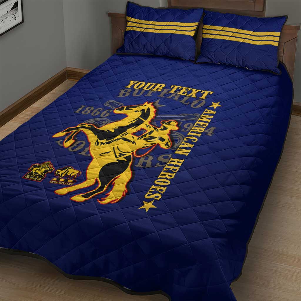 Personalized Afro Buffalo Soldiers Quilt Bed Set BSMC United States Army Blue LT14