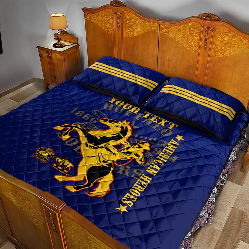 Personalized Afro Buffalo Soldiers Quilt Bed Set BSMC United States Army Blue LT14