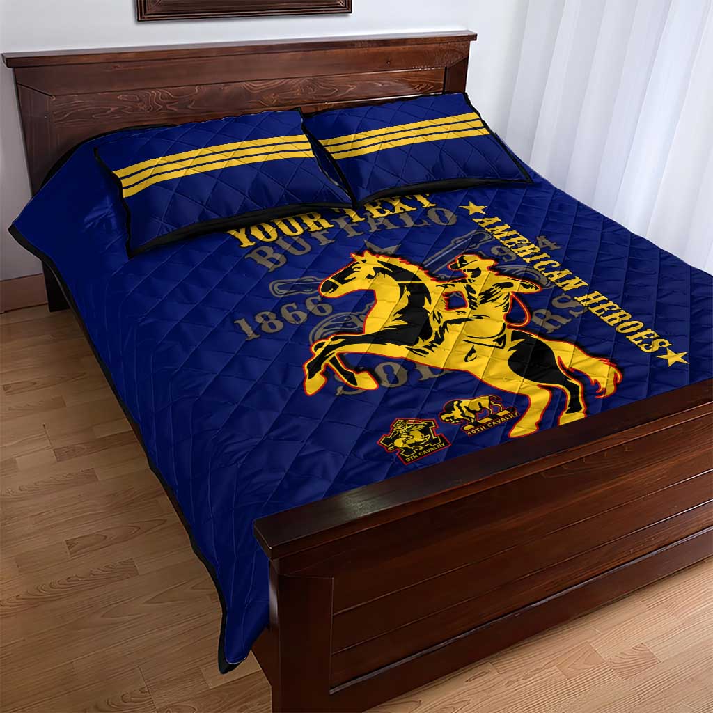 Personalized Afro Buffalo Soldiers Quilt Bed Set BSMC United States Army Blue LT14
