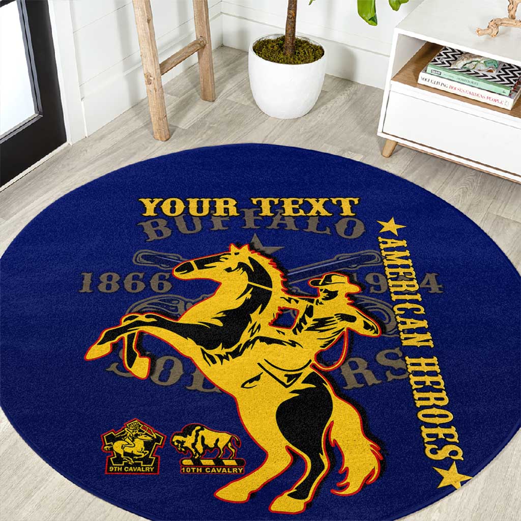 Personalized Afro Buffalo Soldiers Round Carpet BSMC United States Army Blue LT14