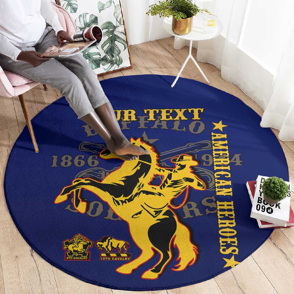 Personalized Afro Buffalo Soldiers Round Carpet BSMC United States Army Blue LT14