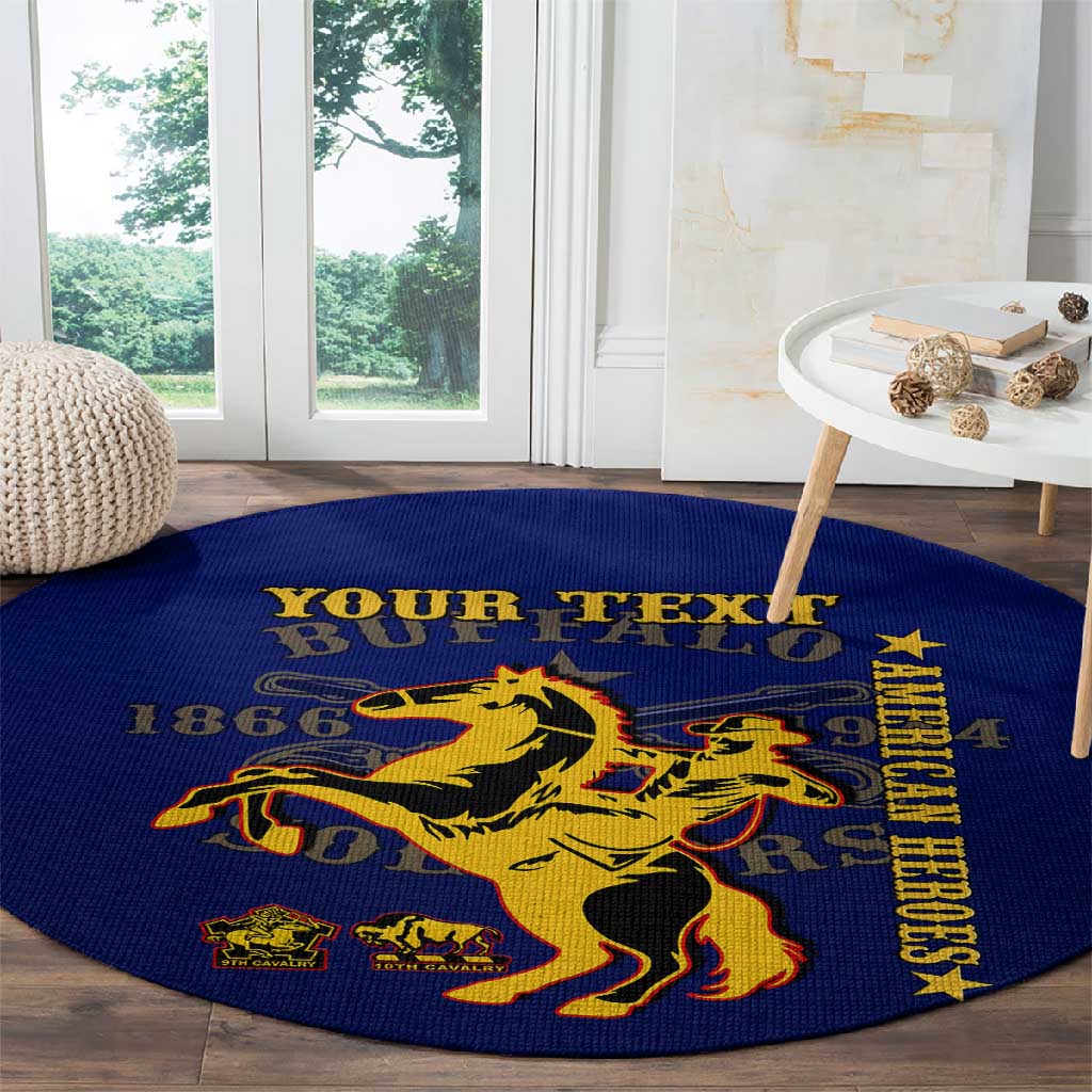 Personalized Afro Buffalo Soldiers Round Carpet BSMC United States Army Blue LT14