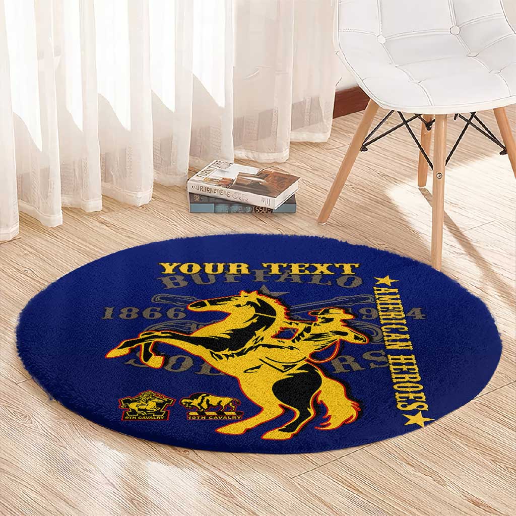 Personalized Afro Buffalo Soldiers Round Carpet BSMC United States Army Blue LT14