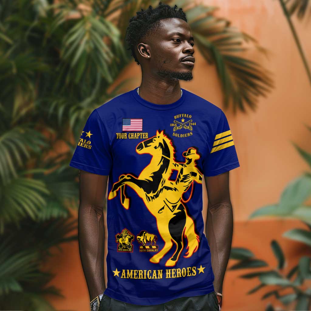 Personalized Afro Buffalo Soldiers T shirt BSMC United States Army Blue LT14