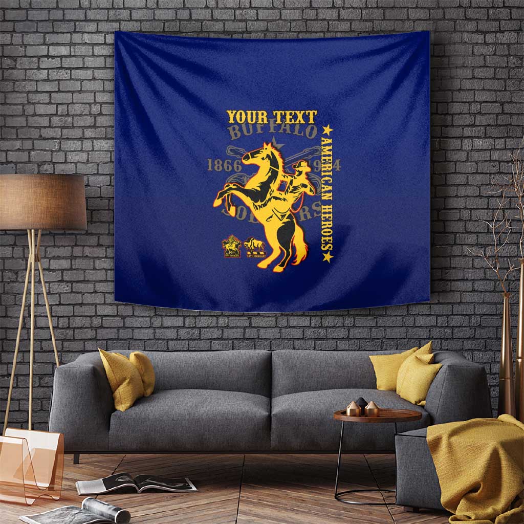Personalized Afro Buffalo Soldiers Tapestry BSMC United States Army Blue LT14