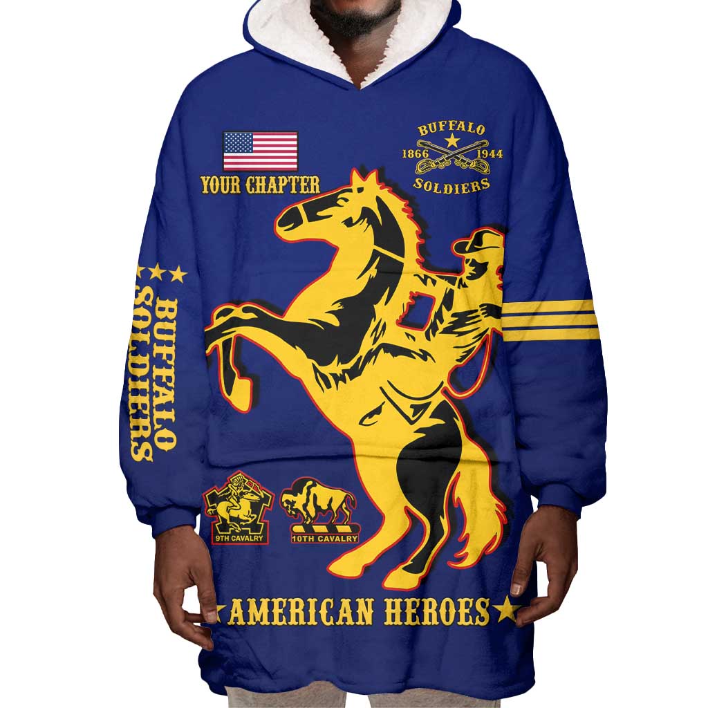 Personalized Afro Buffalo Soldiers Wearable Blanket Hoodie BSMC United States Army Blue LT14