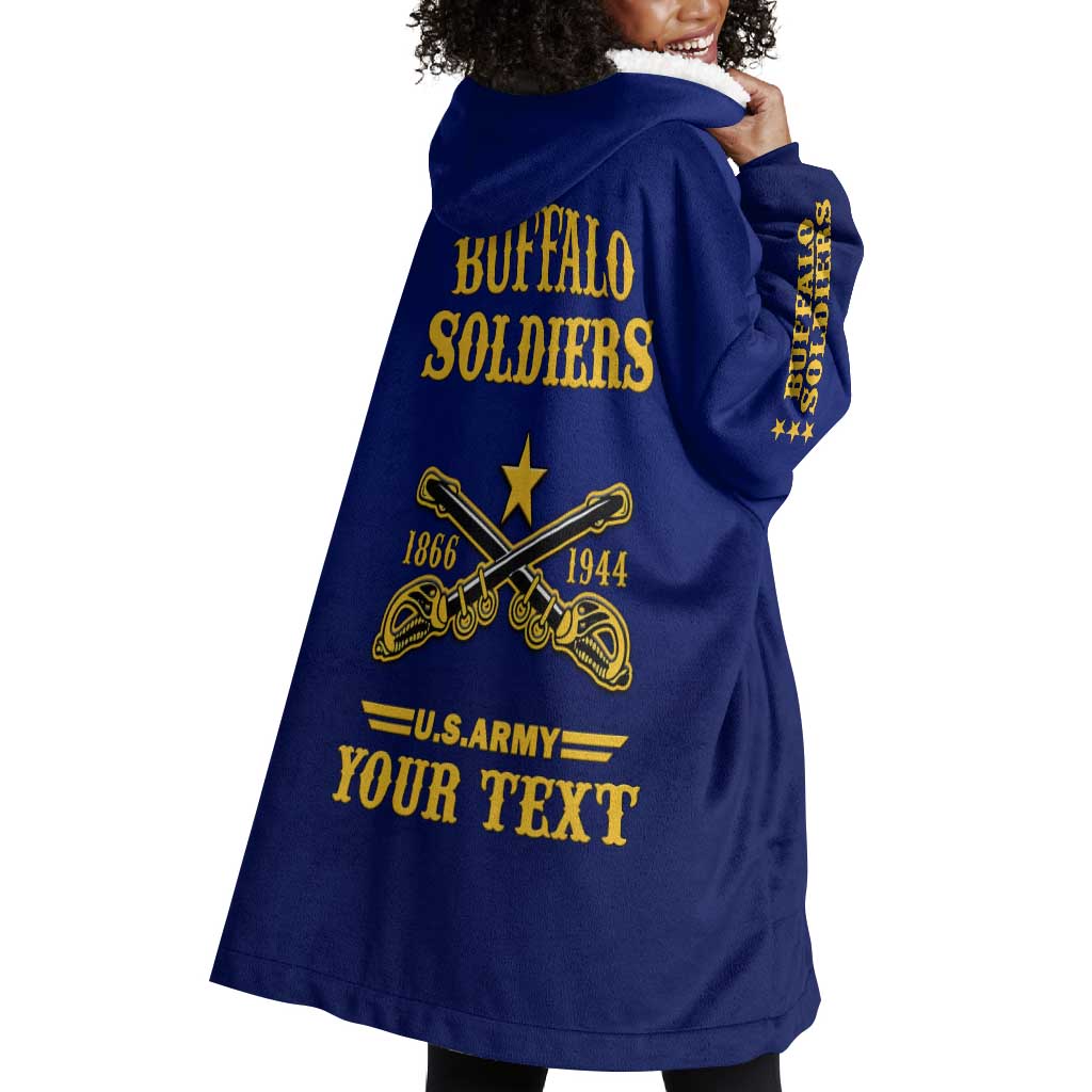 Personalized Afro Buffalo Soldiers Wearable Blanket Hoodie BSMC United States Army Blue LT14