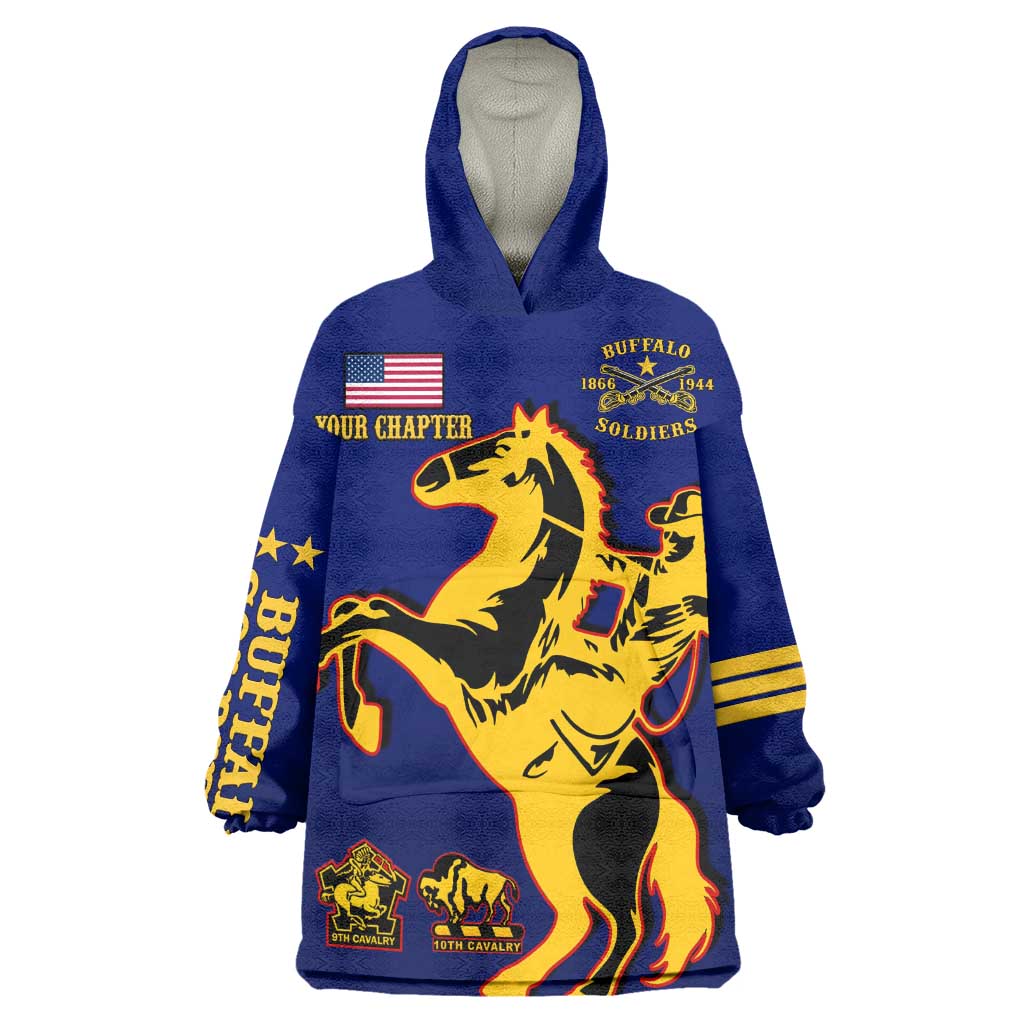 Personalized Afro Buffalo Soldiers Wearable Blanket Hoodie BSMC United States Army Blue LT14