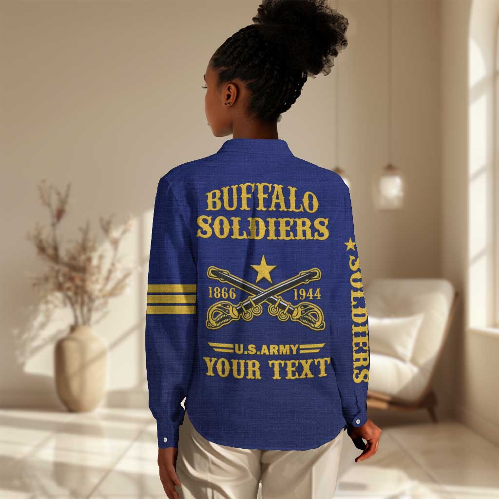 Personalized Afro Buffalo Soldiers Women Casual Shirt BSMC United States Army Blue LT14