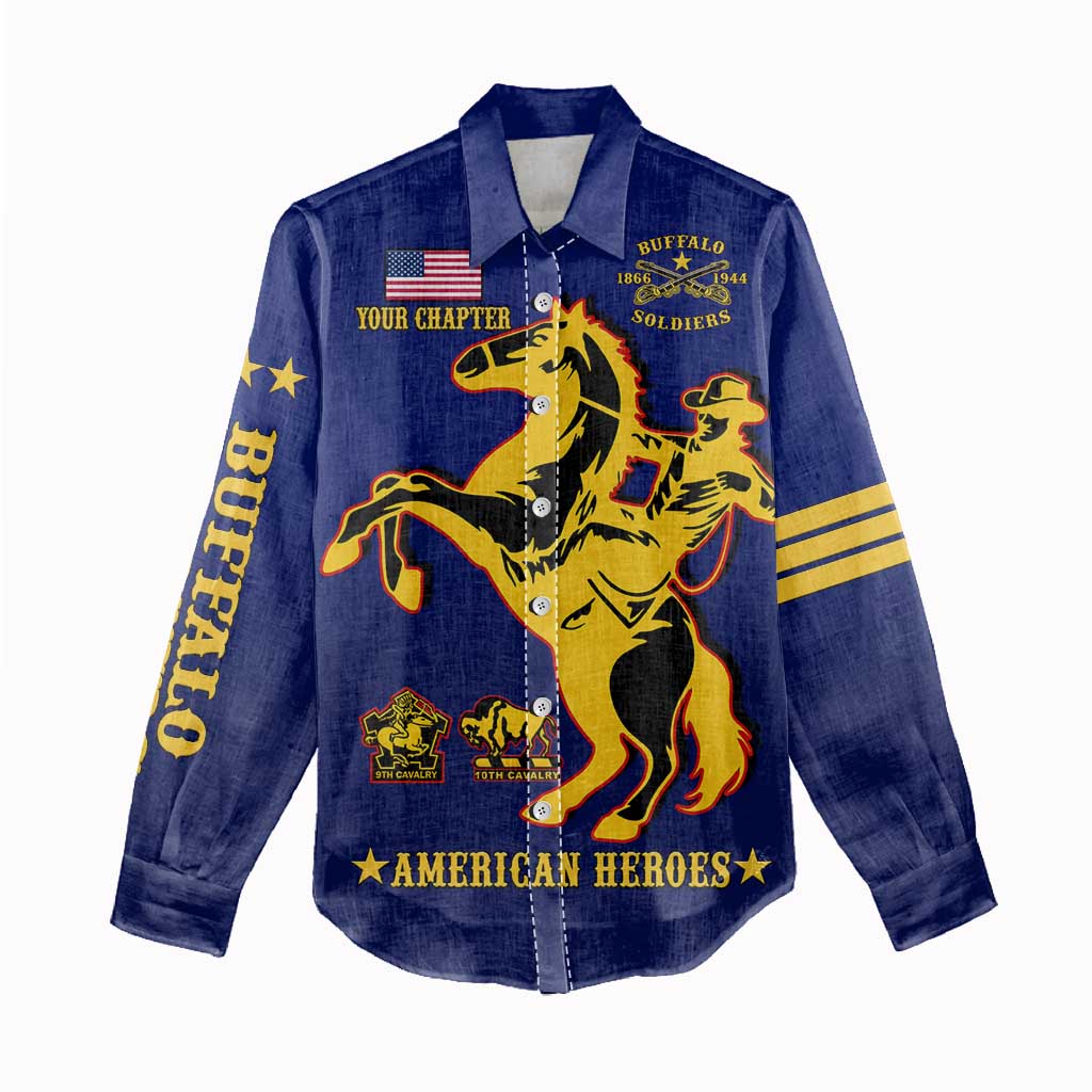 Personalized Afro Buffalo Soldiers Women Casual Shirt BSMC United States Army Blue LT14