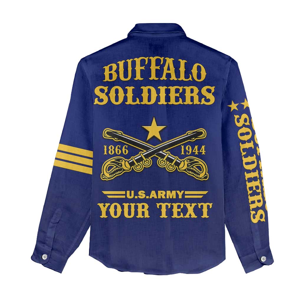 Personalized Afro Buffalo Soldiers Women Casual Shirt BSMC United States Army Blue LT14