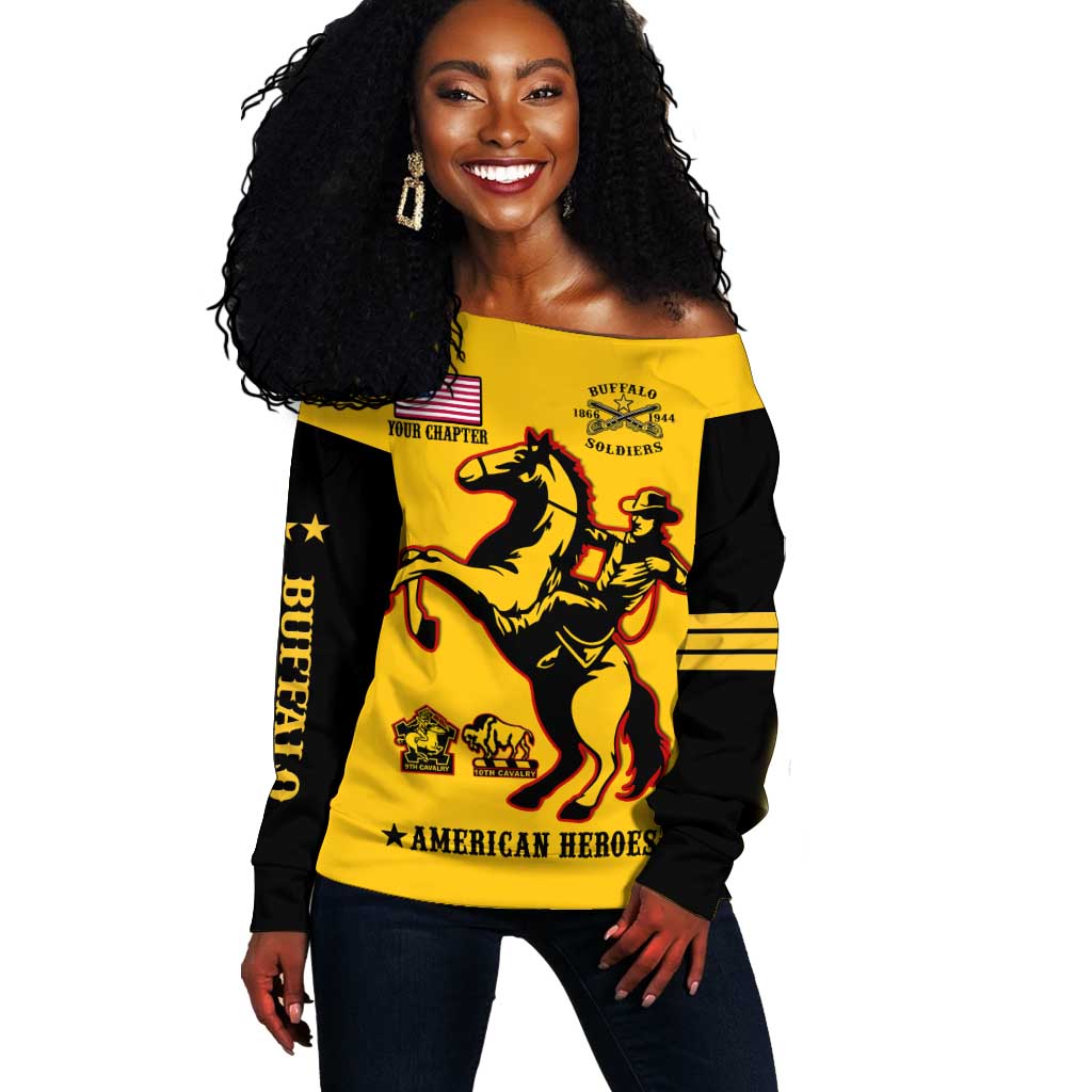Personalized Afro Buffalo Soldiers Off Shoulder Sweater BSMC United States Army Yellow LT14