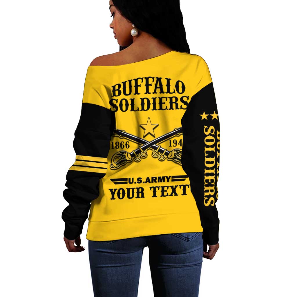 Personalized Afro Buffalo Soldiers Off Shoulder Sweater BSMC United States Army Yellow LT14