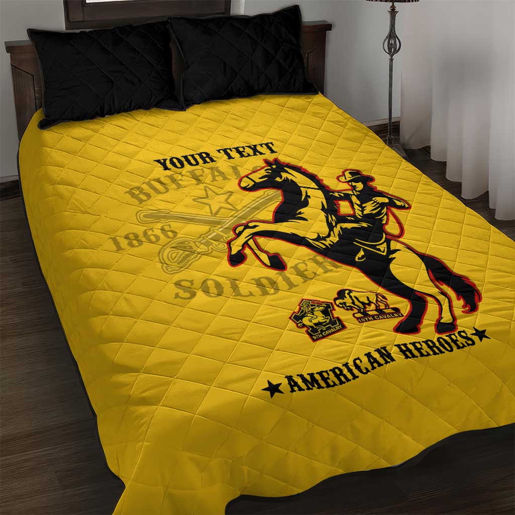 Personalized Afro Buffalo Soldiers Quilt Bed Set BSMC United States Army Yellow LT14